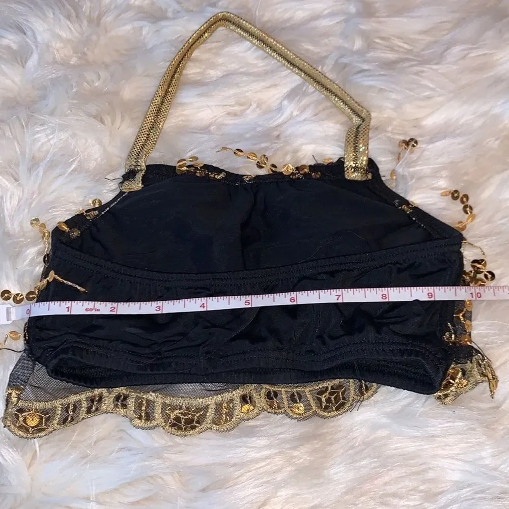 Belly Dance Spanish Arabian Style Black and Gold two piece Costume